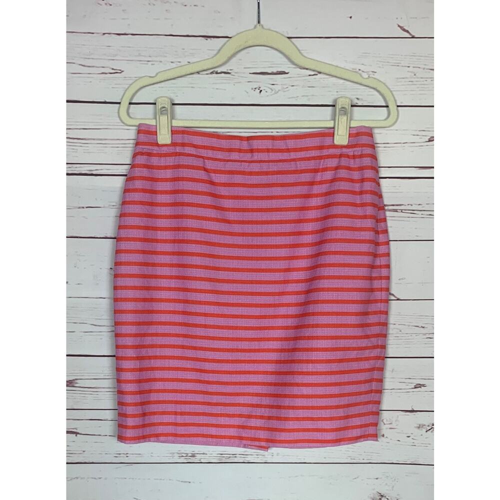 J.Crew Women's Size 10P Petite Pink Stripe Pencil Cotton Career Dressy Skirt
